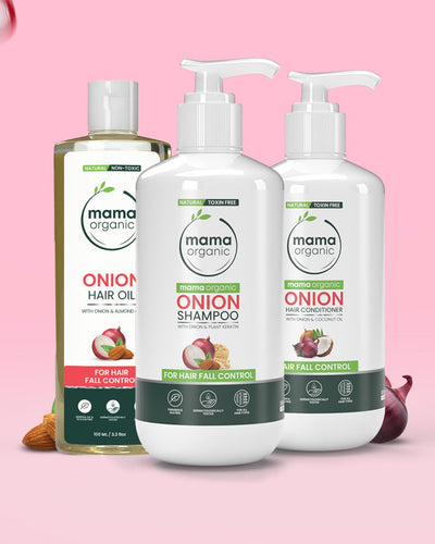 Onion Hair Fall Control Bundle | Oil 100ml + Shampoo 250ml + Conditioner 250ml