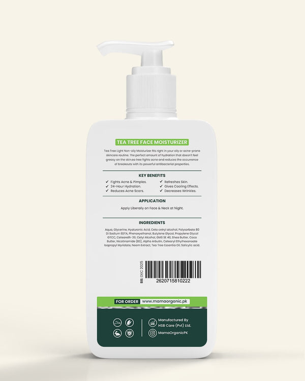 Tea Tree Oil Free Face Moisturizer - 230ml For Acne & Pimples With Tea Tree & Neem Extract