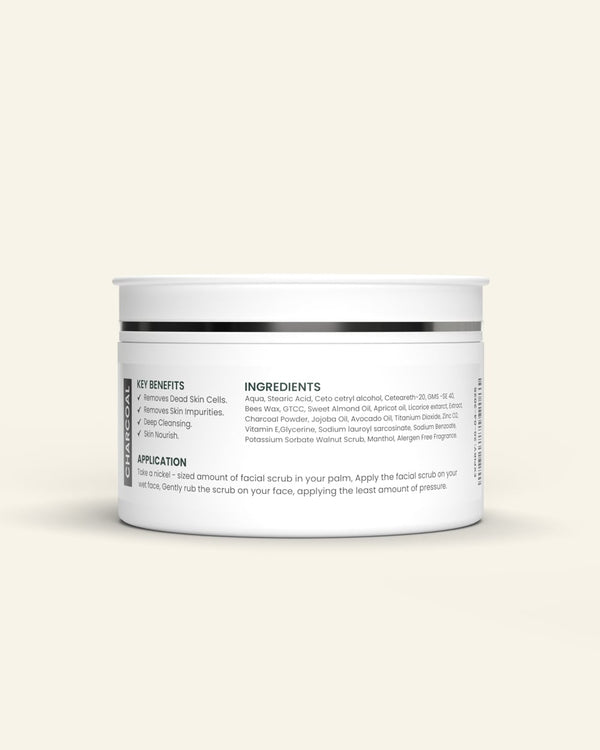 Charcoal Face Scrub - 100g For Deep Exfoliation with Charcoal & Walnut